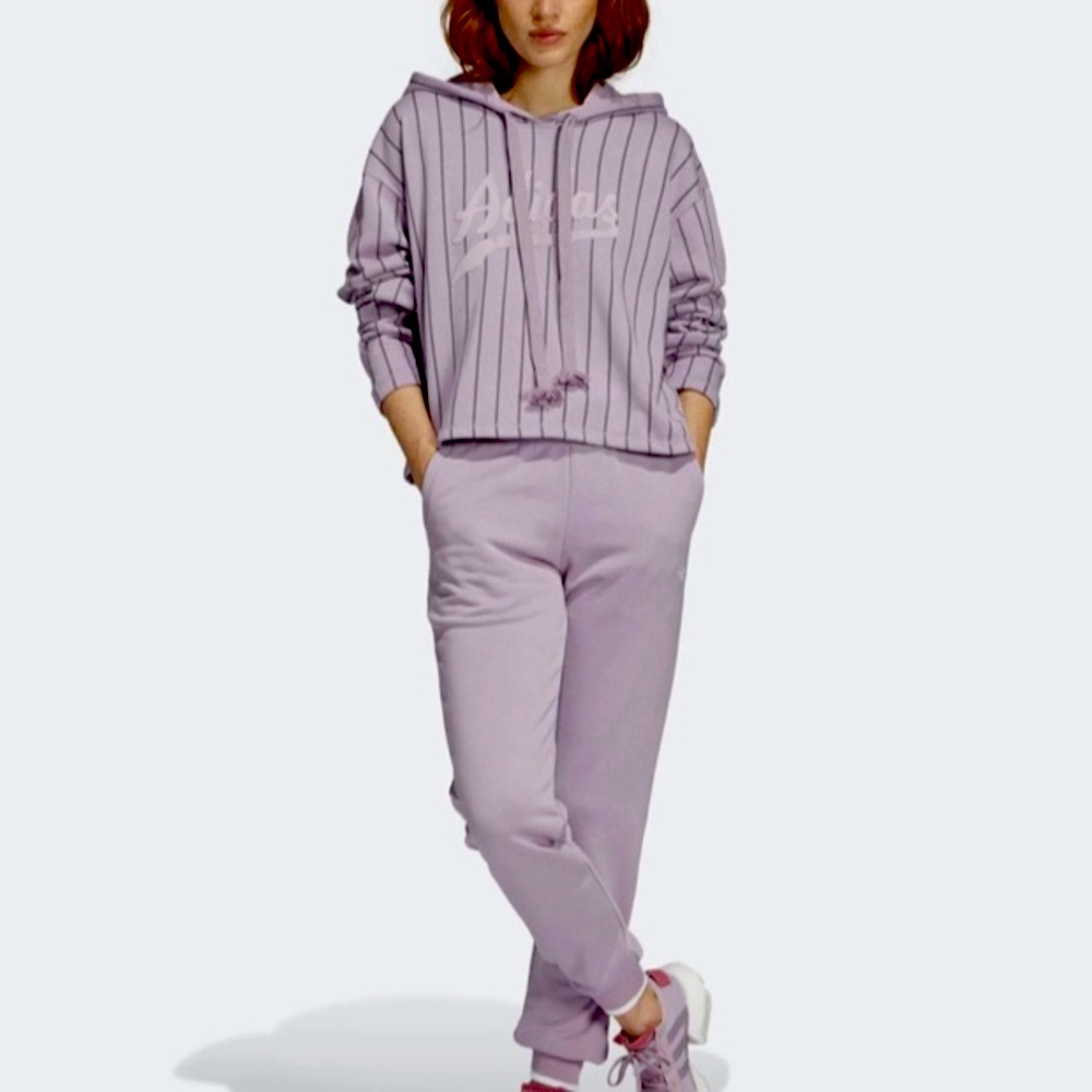 Adidas cropped pinstripe sweatshirt in lilac size xs runs large